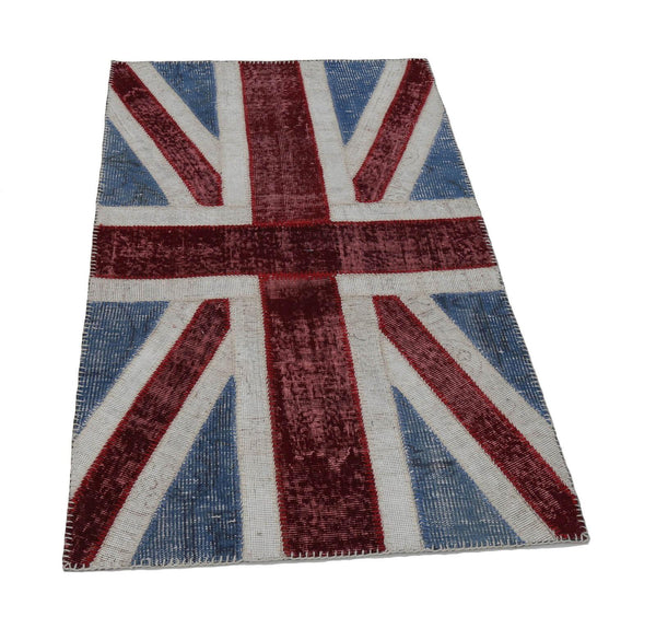 Flag Patchwork Mavi Figürlü Pamuk Yün El Dokuma Halısı 87x152 Agacan