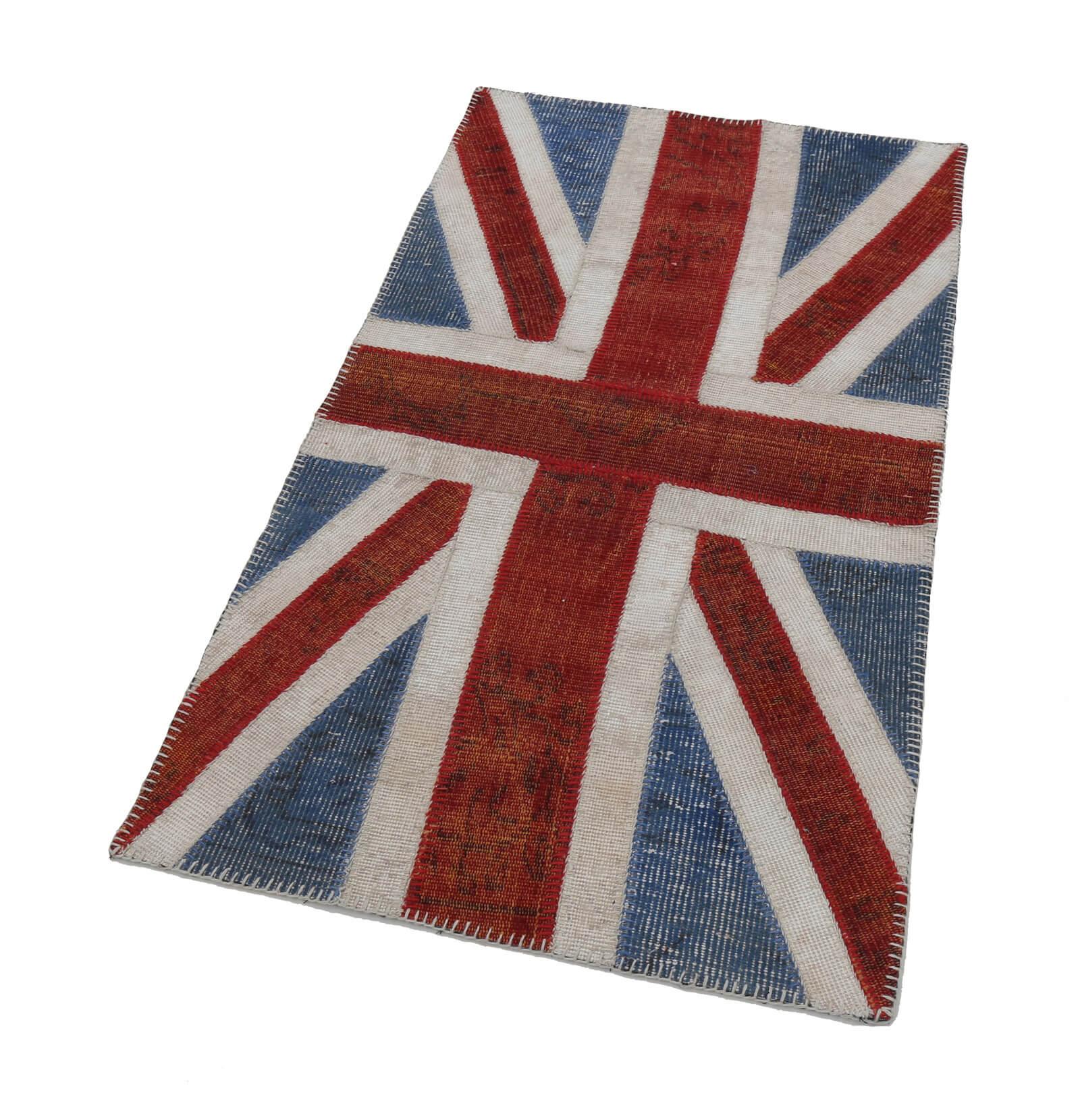 Flag Patchwork Mavi Figürlü Pamuk Yün El Dokuma Halısı 82x149 Agacan
