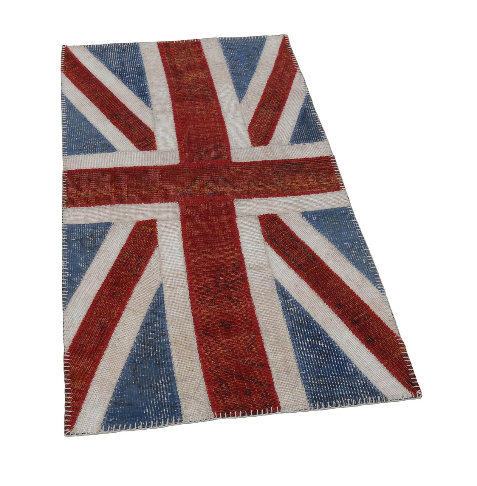 Flag Patchwork Mavi Figürlü Pamuk Yün El Dokuma Halısı 82x149 Agacan