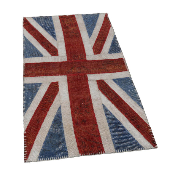 Flag Patchwork Mavi Figürlü Pamuk Yün El Dokuma Halısı 82x149 Agacan