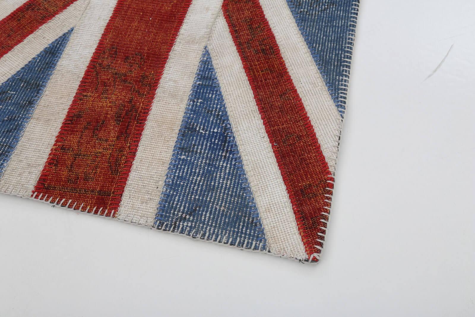 Flag Patchwork Mavi Figürlü Pamuk Yün El Dokuma Halısı 82x149 Agacan