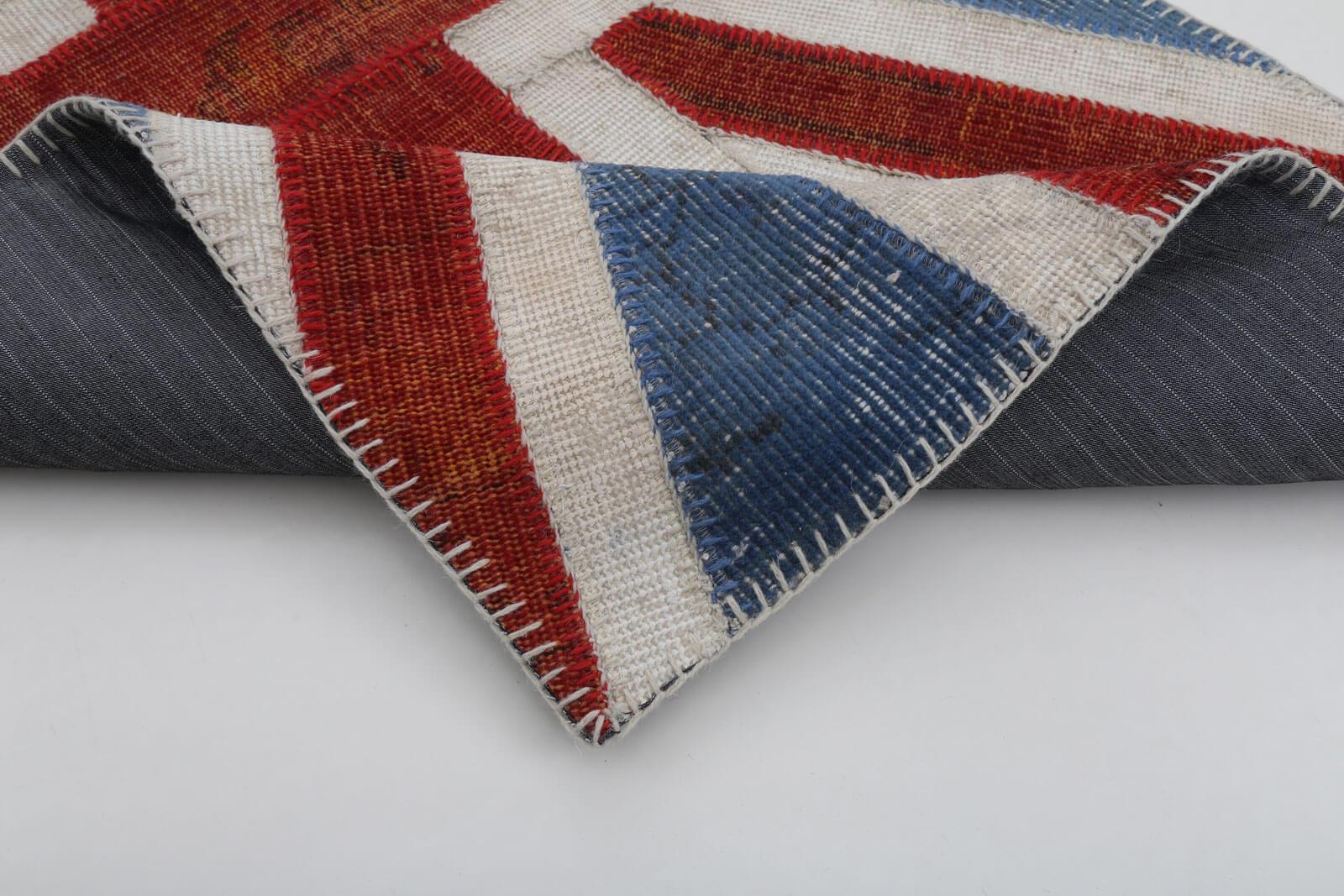 Flag Patchwork Mavi Figürlü Pamuk Yün El Dokuma Halısı 82x149 Agacan