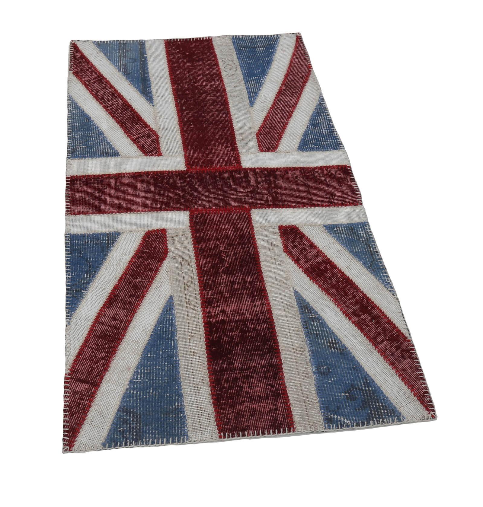 Flag Patchwork Mavi Figürlü Pamuk Yün El Dokuma Halısı 83x152 Agacan