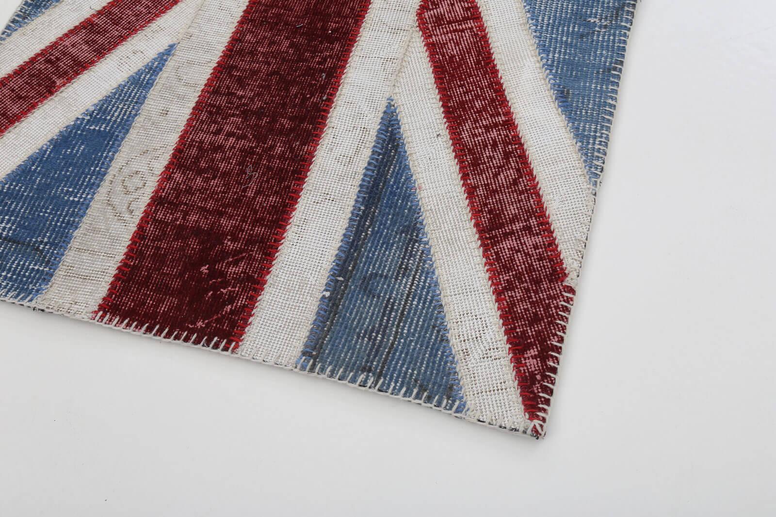 Flag Patchwork Mavi Figürlü Pamuk Yün El Dokuma Halısı 83x152 Agacan