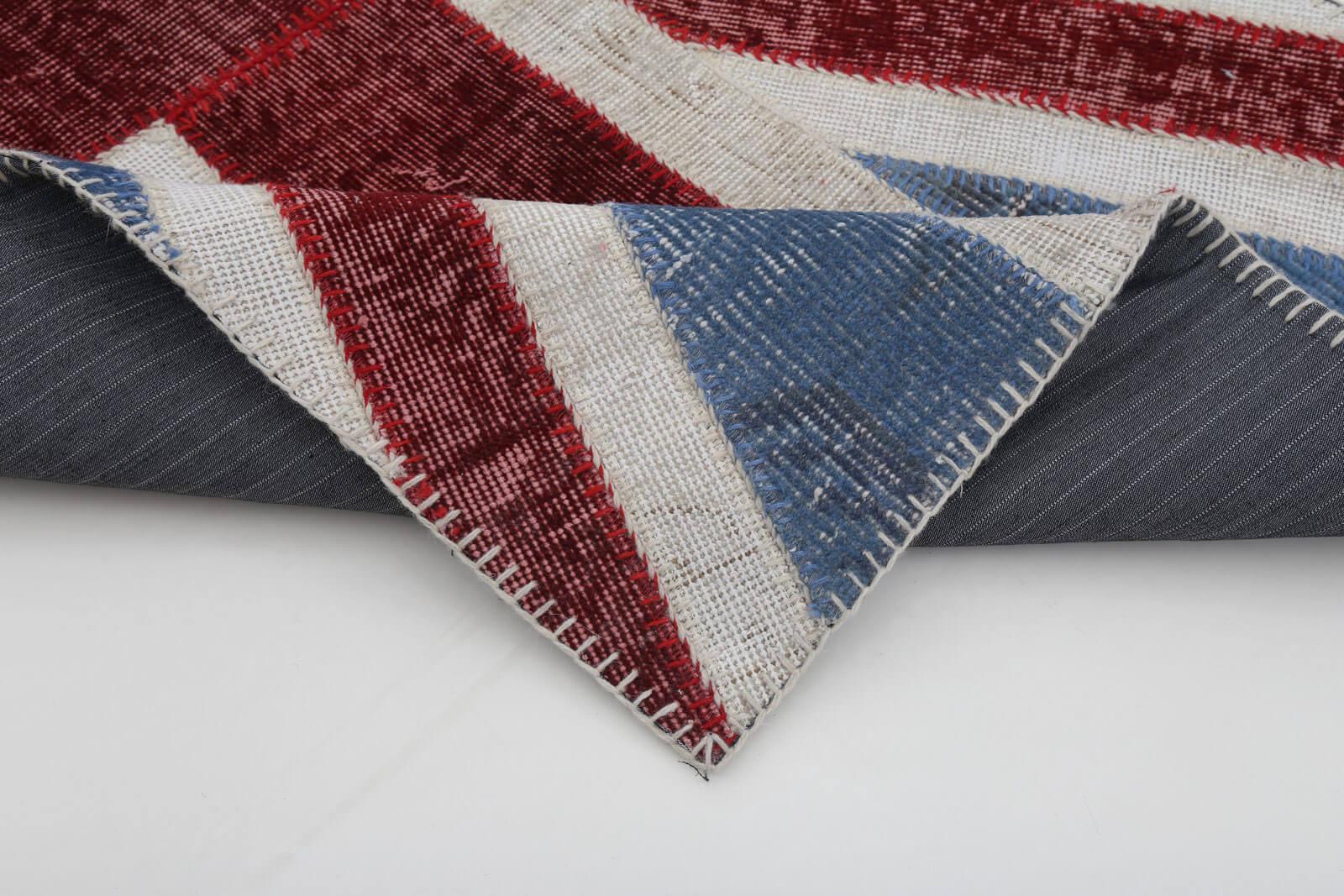 Flag Patchwork Mavi Figürlü Pamuk Yün El Dokuma Halısı 83x152 Agacan