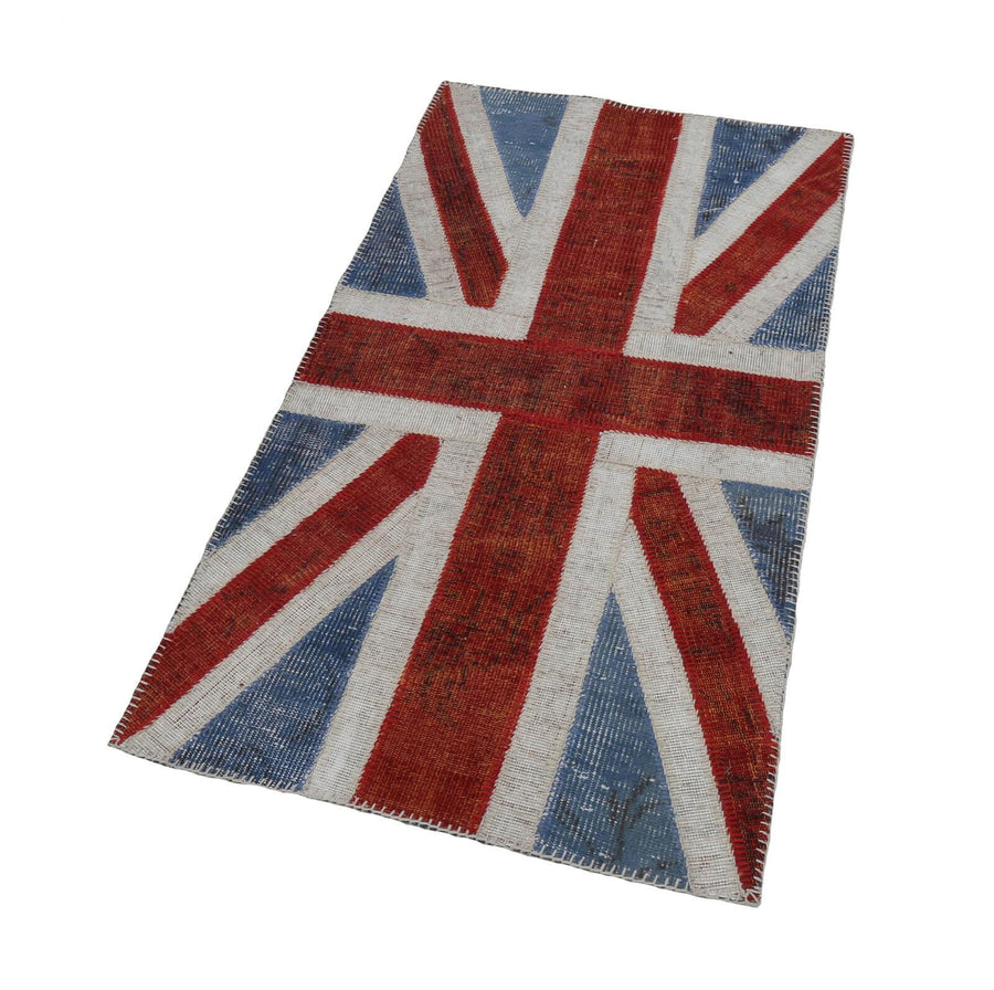 Flag Patchwork Mavi Figürlü Pamuk Yün El Dokuma Halısı 80x152 Agacan