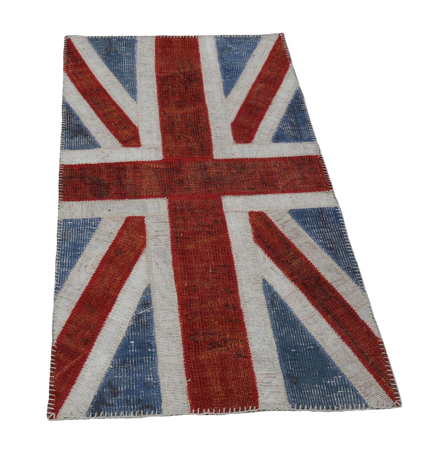 Red and Blue Geometric Vintage Turkish Rug 80x152 cm (2'7" x 5') – in the living room