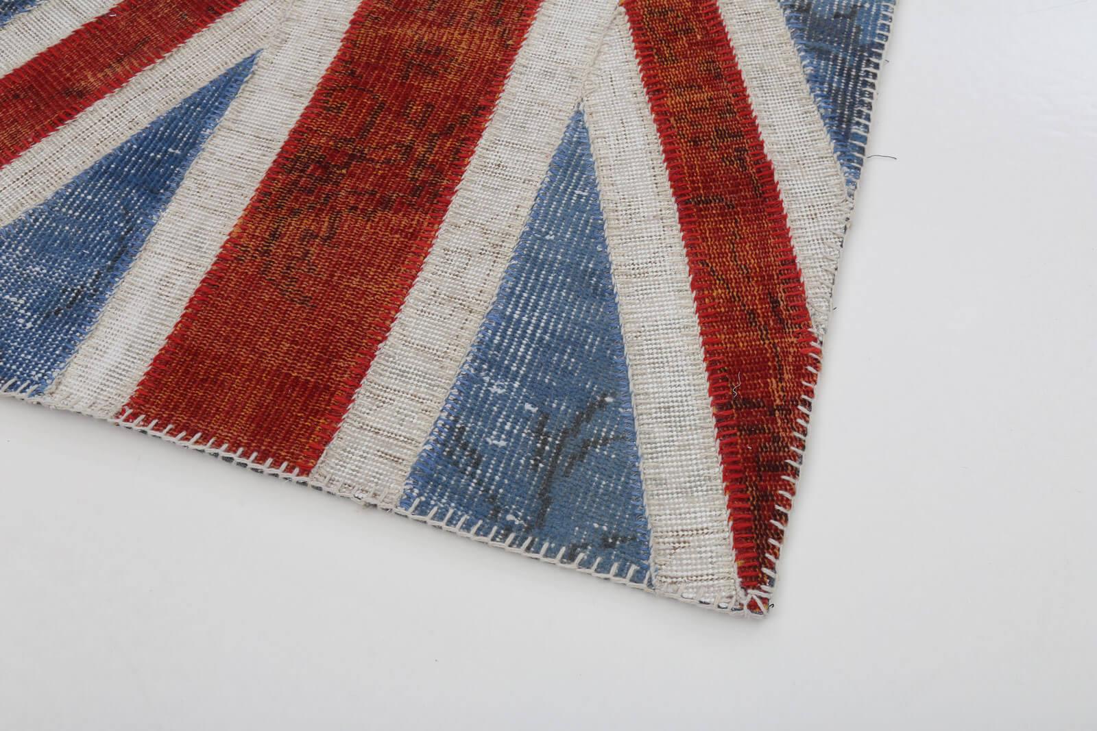 Flag Patchwork Mavi Figürlü Pamuk Yün El Dokuma Halısı 80x152 Agacan
