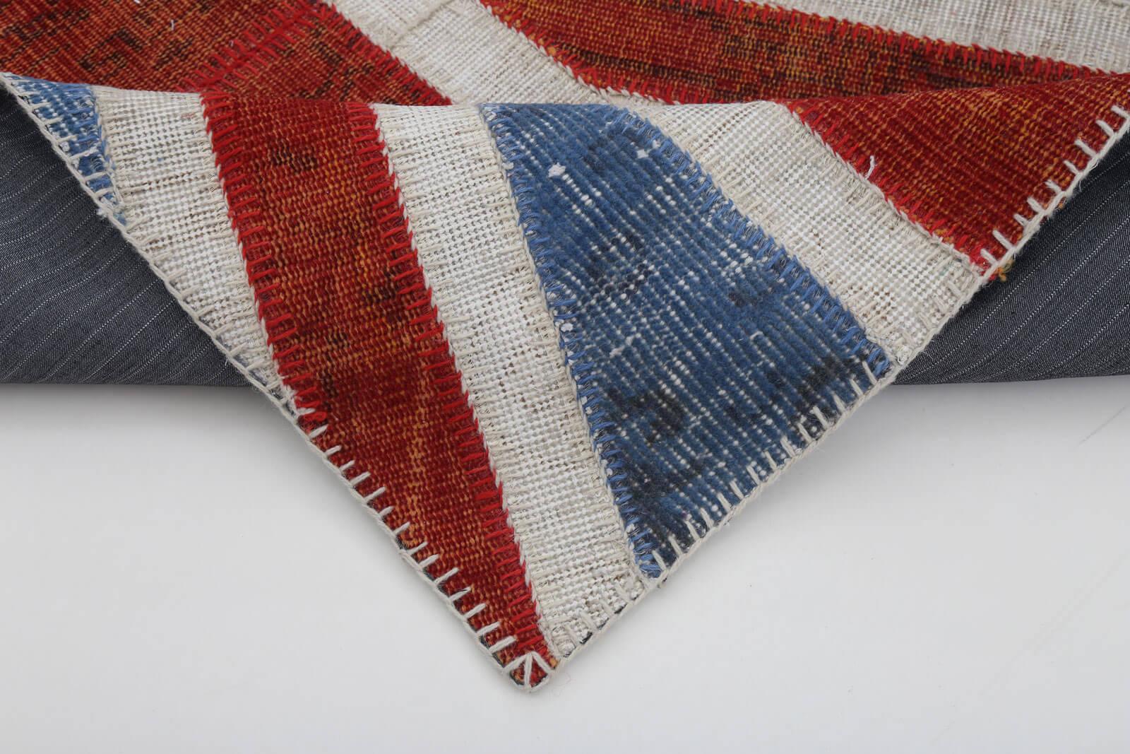 Flag Patchwork Mavi Figürlü Pamuk Yün El Dokuma Halısı 80x152 Agacan