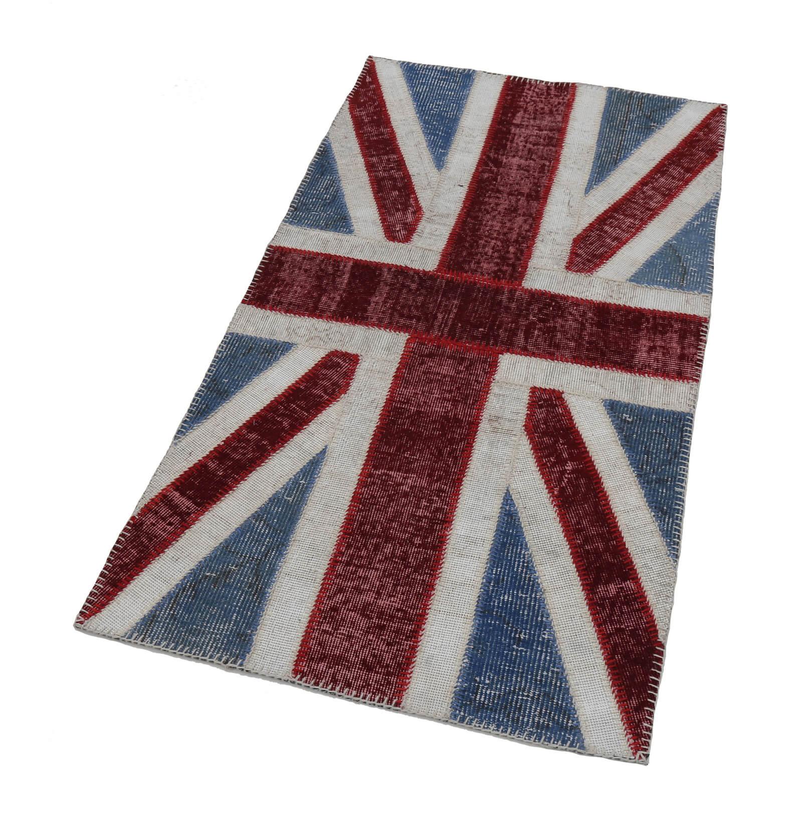 Flag Patchwork Mavi Figürlü Pamuk Yün El Dokuma Halısı 82x152 Agacan