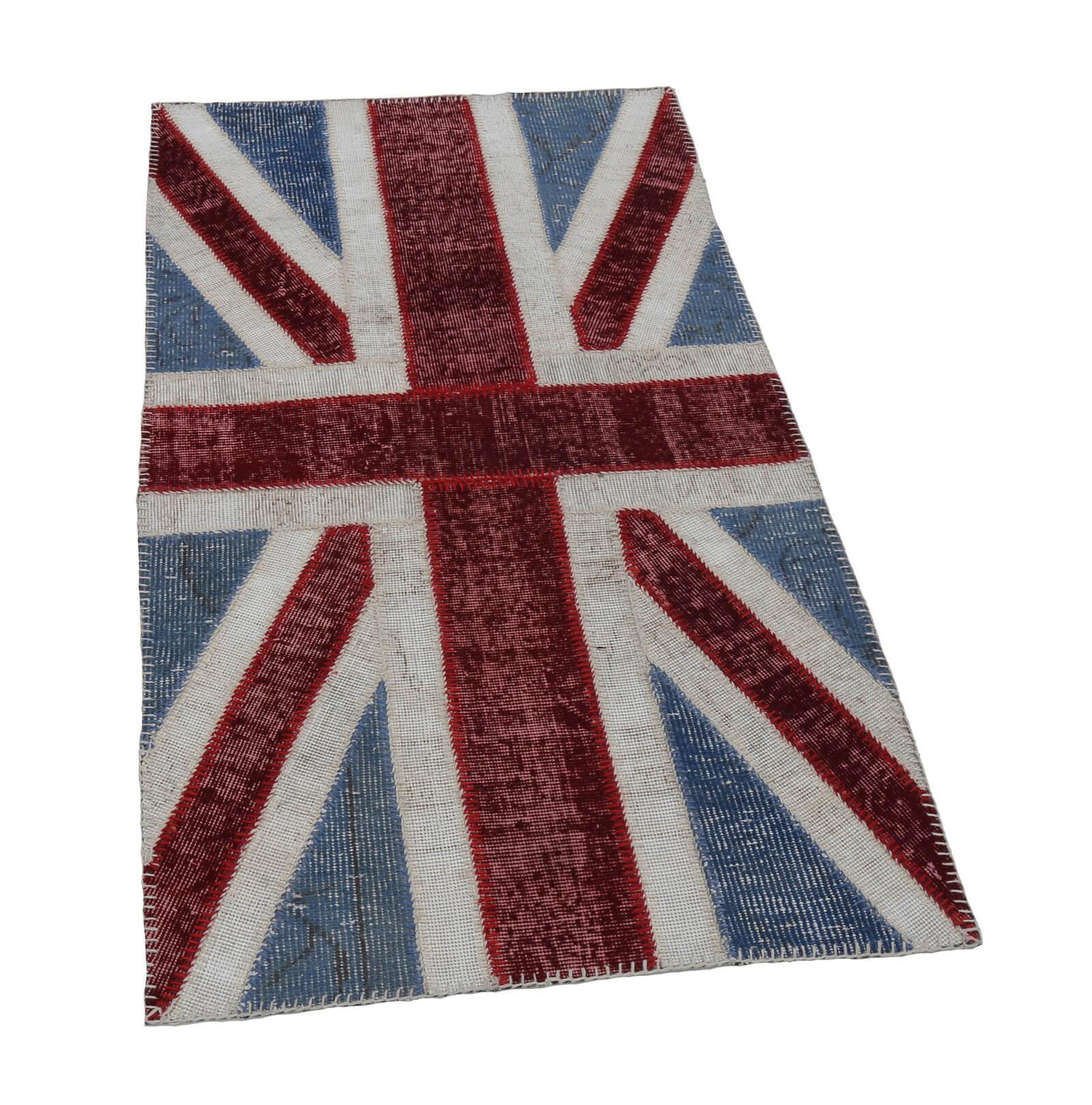 Flag Patchwork Mavi Figürlü Pamuk Yün El Dokuma Halısı 82x152 Agacan