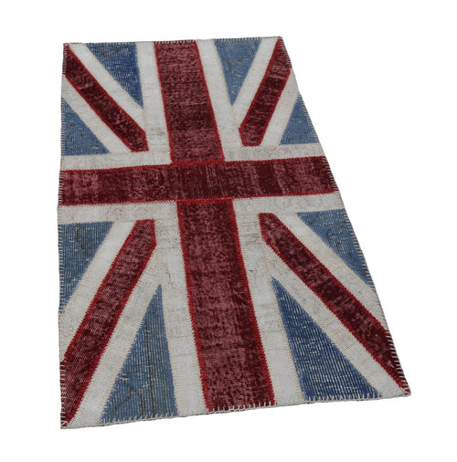 Flag Patchwork Mavi Figürlü Pamuk Yün El Dokuma Halısı 82x152 Agacan