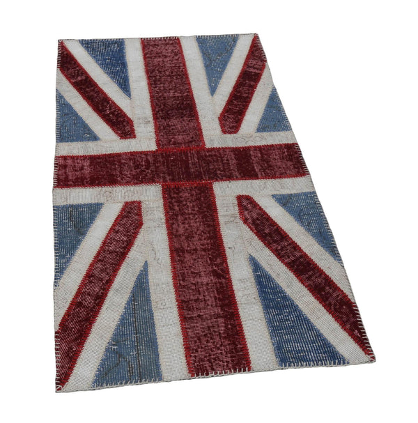 Flag Patchwork Mavi Figürlü Pamuk Yün El Dokuma Halısı 82x152 Agacan