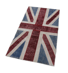 Flag Patchwork Mavi Figürlü Pamuk Yün El Dokuma Halısı 82x152 Agacan