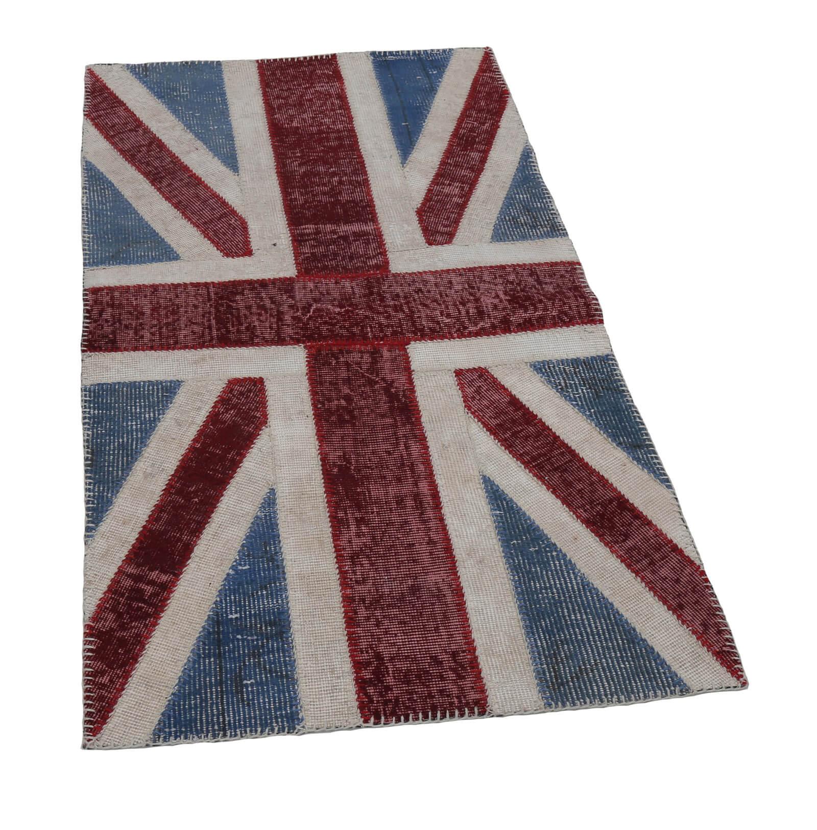 Flag Patchwork Mavi Figürlü Pamuk Yün El Dokuma Halısı 82x152 Agacan
