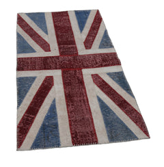 Flag Patchwork Mavi Figürlü Pamuk Yün El Dokuma Halısı 82x152 Agacan