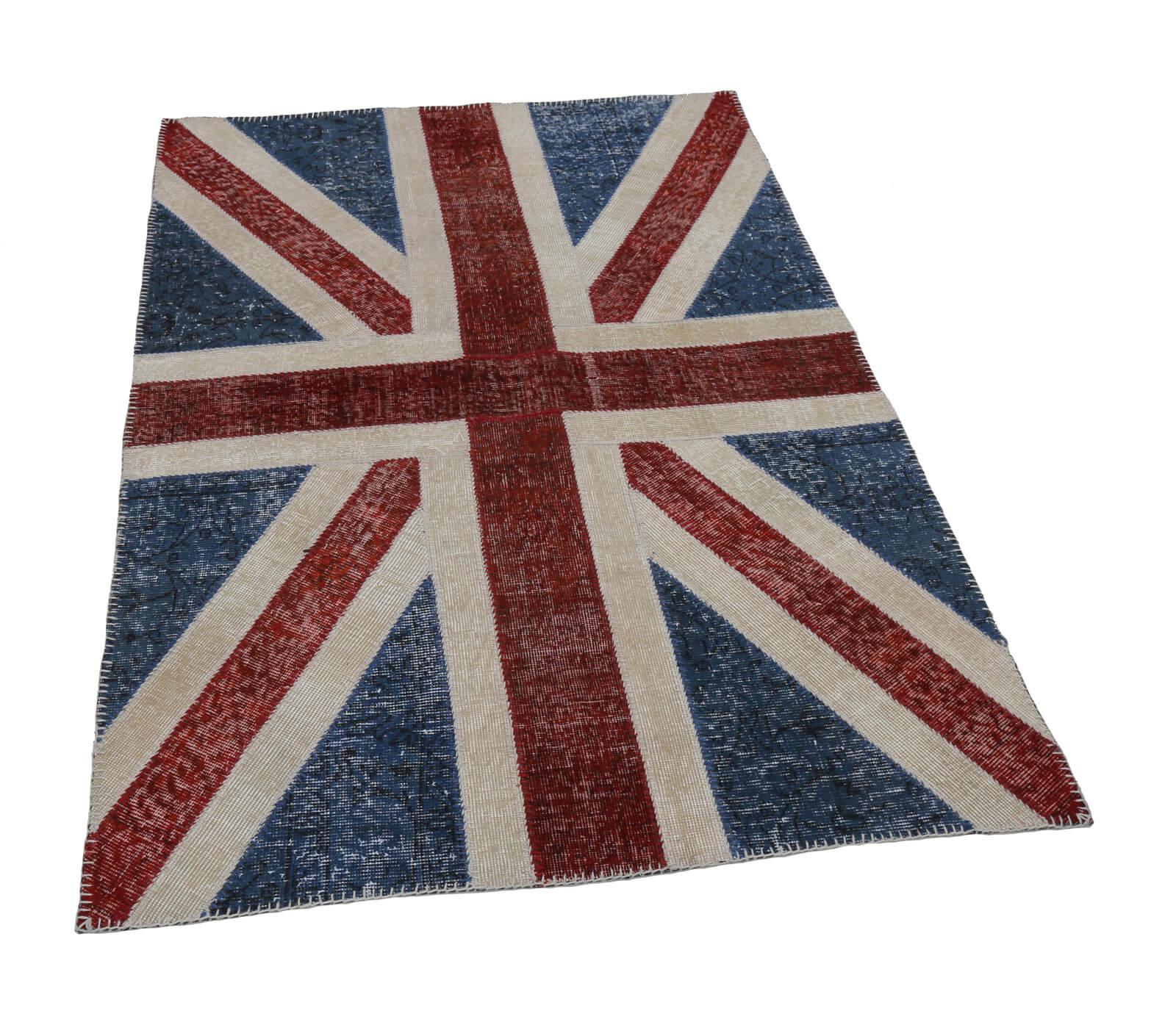 Flag Patchwork Mavi Figürlü Pamuk Yün El Dokuma Halısı 122x181 Agacan