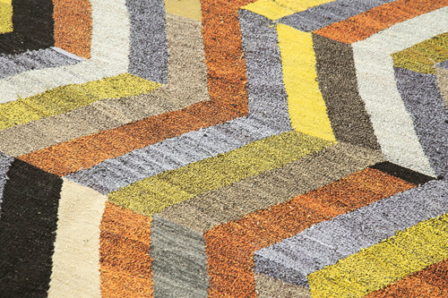 Scrap Beyaz Geometrik Pamuk Yün El Dokuma Halısı 176x250 Agacan