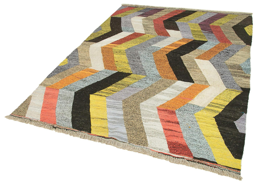 Scrap Turuncu Geometrik Pamuk Yün El Dokuma Halısı 181x245 Agacan