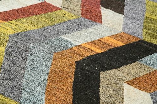 Scrap Turuncu Geometrik Pamuk Yün El Dokuma Halısı 181x245 Agacan