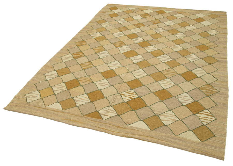 Scrap Kahverengi Geometrik Pamuk Yün El Dokuma Halısı 170x235 Agacan
