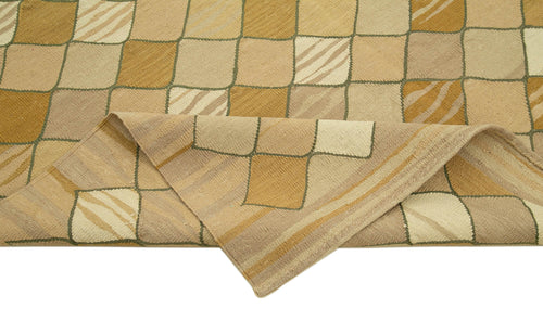 Scrap Kahverengi Geometrik Pamuk Yün El Dokuma Halısı 170x235 Agacan