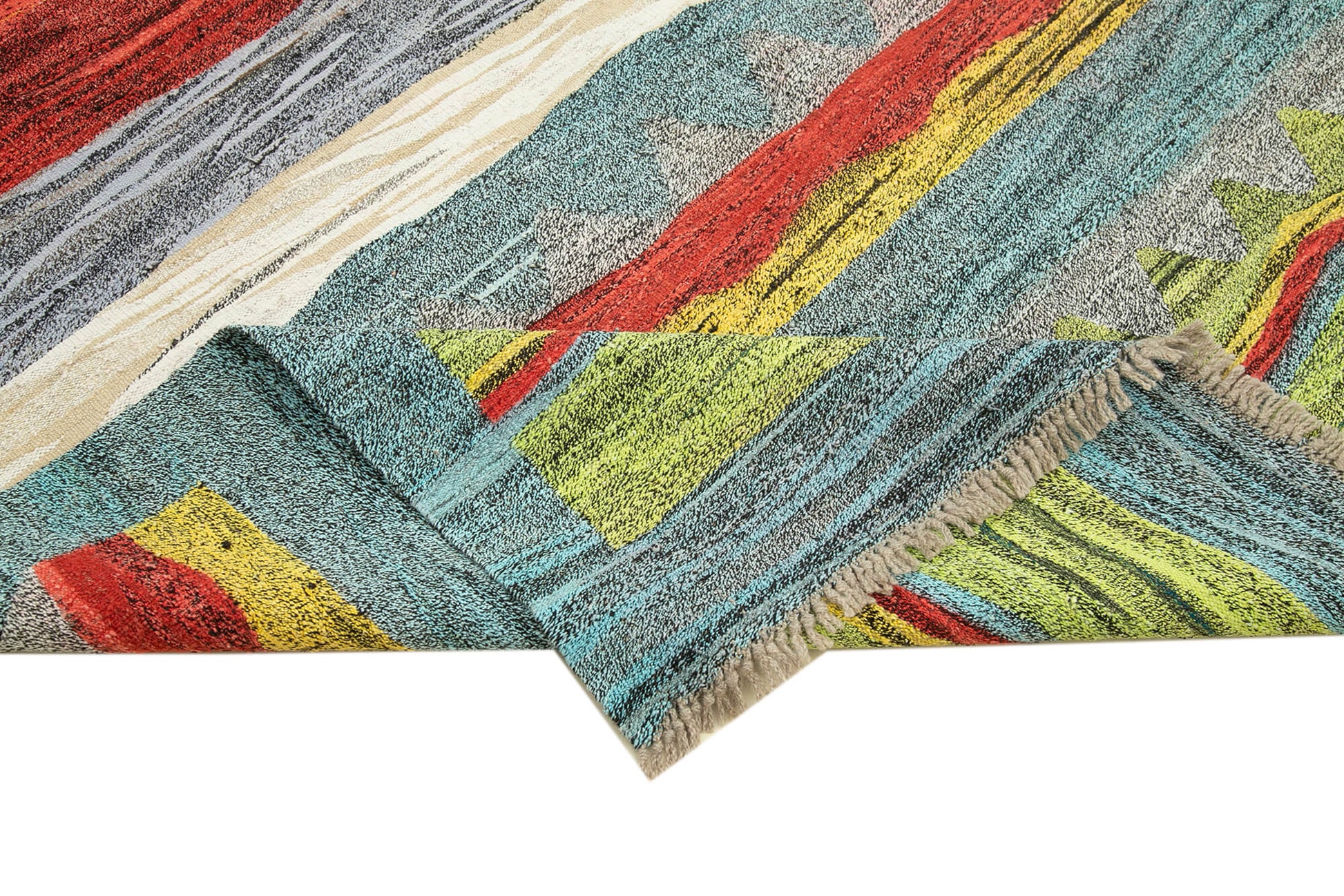 Scrap Mavi Geometrik Pamuk Yün El Dokuma Halısı 200x292 Agacan