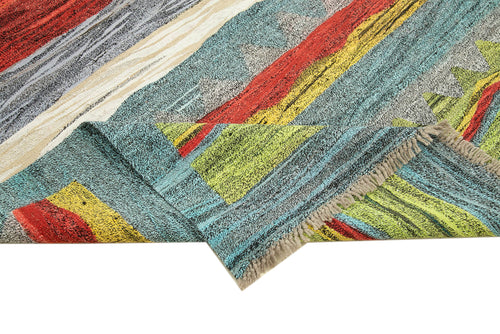 Scrap Mavi Geometrik Pamuk Yün El Dokuma Halısı 200x292 Agacan