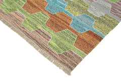 Scrap Fuşya Geometrik Pamuk Yün El Dokuma Halısı 207x300 Agacan