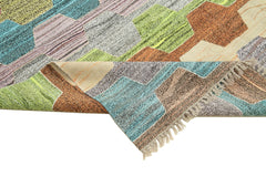 Scrap Fuşya Geometrik Pamuk Yün El Dokuma Halısı 207x300 Agacan