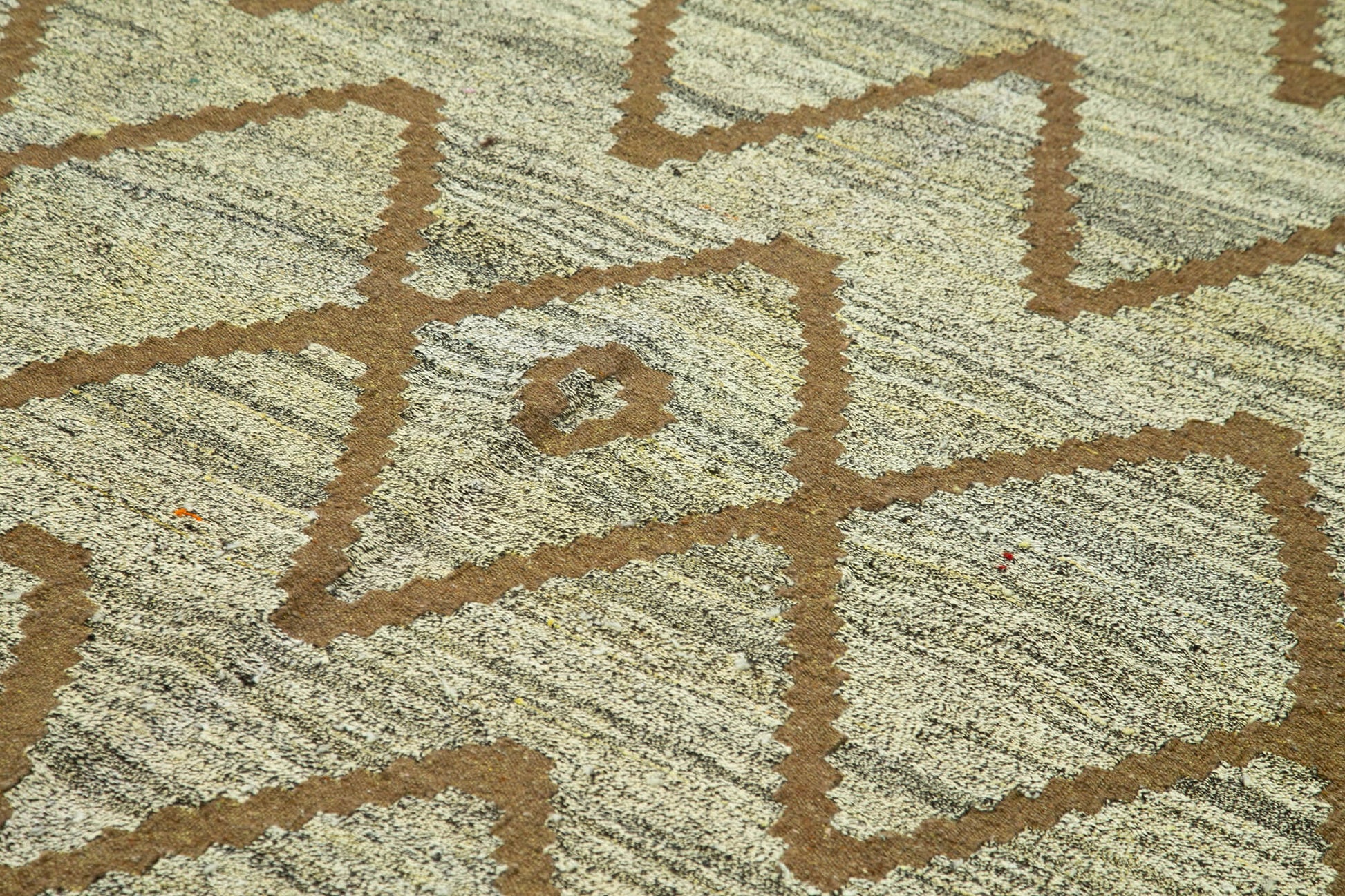 Scrap Yeşil Geometrik Pamuk Yün El Dokuma Halısı 218x314 Agacan