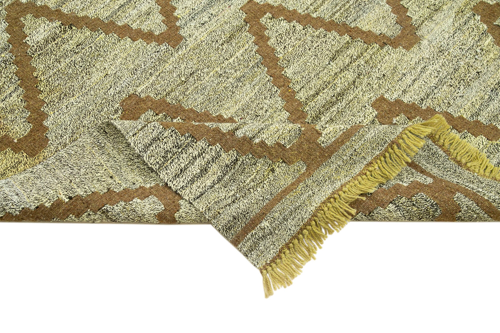 Scrap Yeşil Geometrik Pamuk Yün El Dokuma Halısı 218x314 Agacan