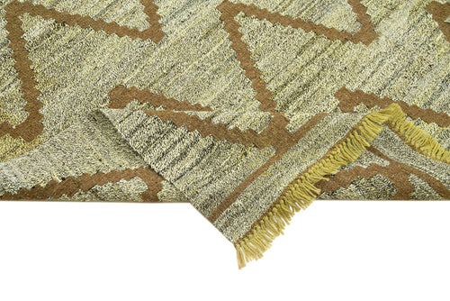 Scrap Yeşil Geometrik Pamuk Yün El Dokuma Halısı 218x314 Agacan