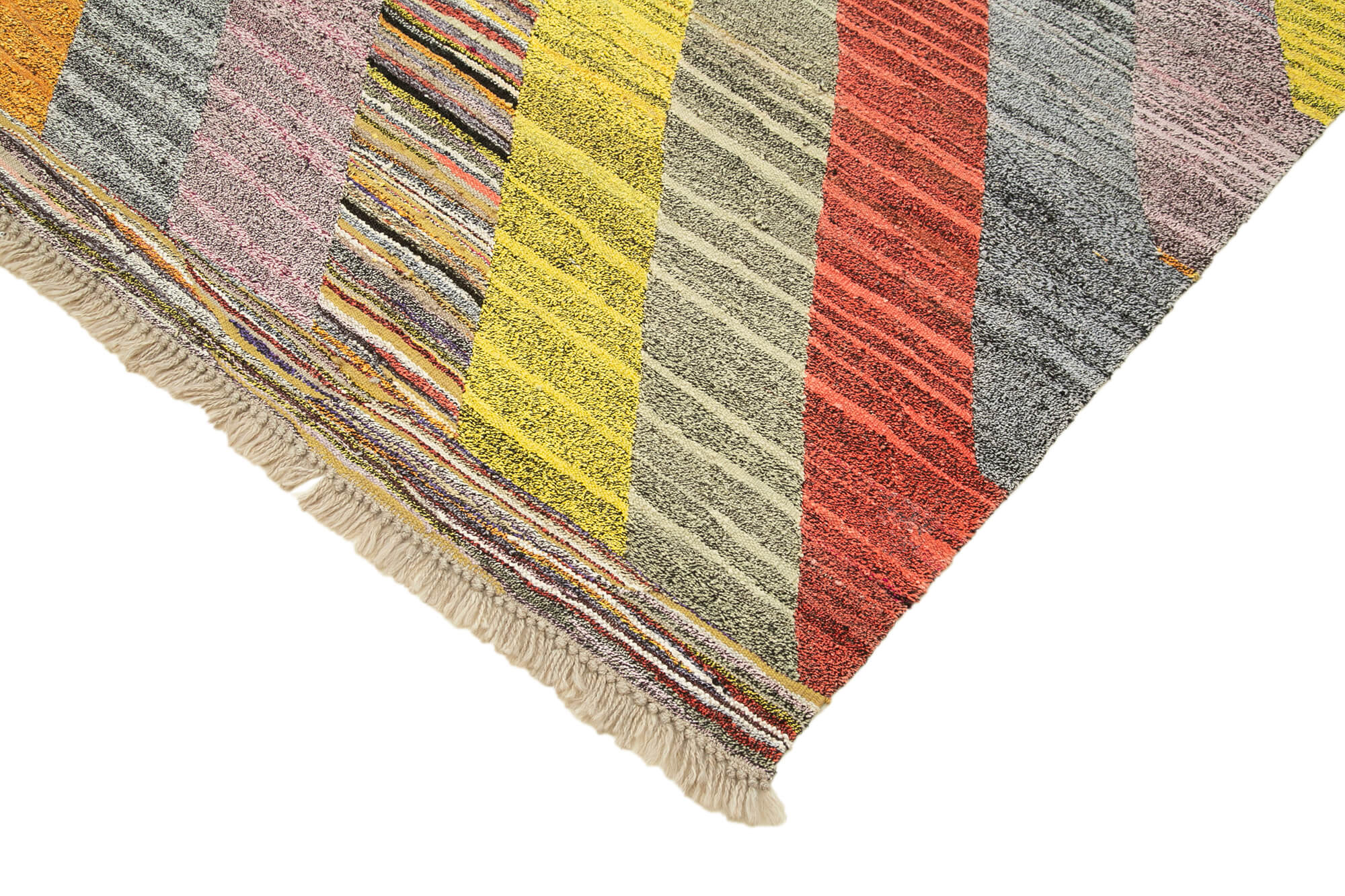 Scrap Sarı Geometrik Pamuk Yün El Dokuma Halısı 215x320 Agacan