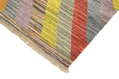 Scrap Sarı Geometrik Pamuk Yün El Dokuma Halısı 215x320 Agacan