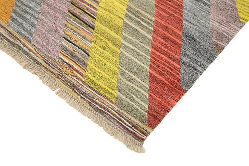 Scrap Sarı Geometrik Pamuk Yün El Dokuma Halısı 215x320 Agacan