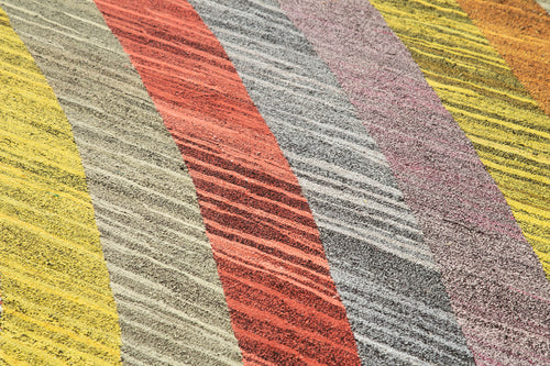 Scrap Sarı Geometrik Pamuk Yün El Dokuma Halısı 215x320 Agacan