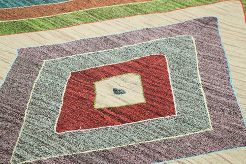 Scrap Beyaz Geometrik Pamuk Yün El Dokuma Halısı 251x315 Agacan