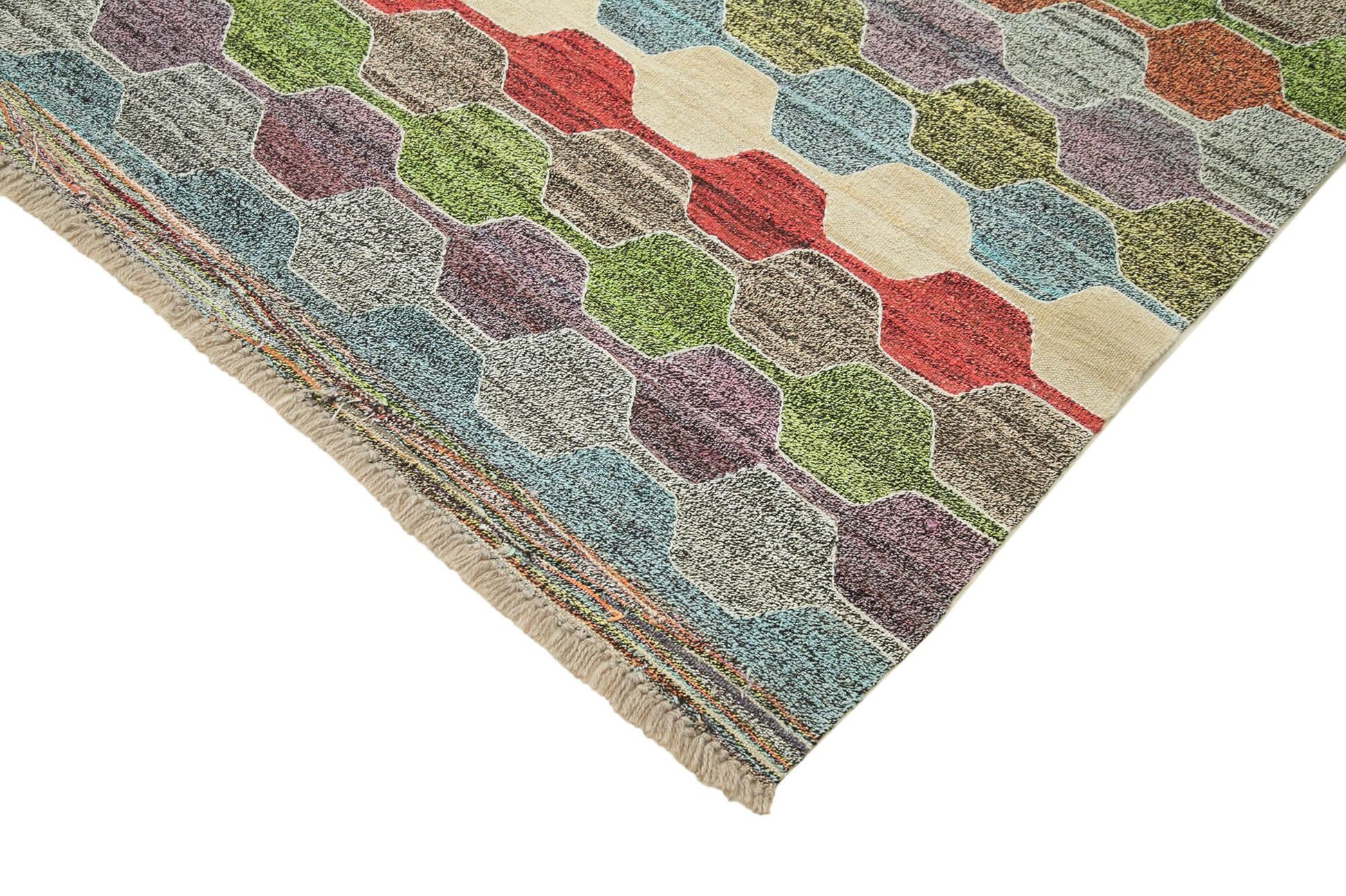 Scrap Fuşya Geometrik Pamuk Yün El Dokuma Halısı 247x303 Agacan