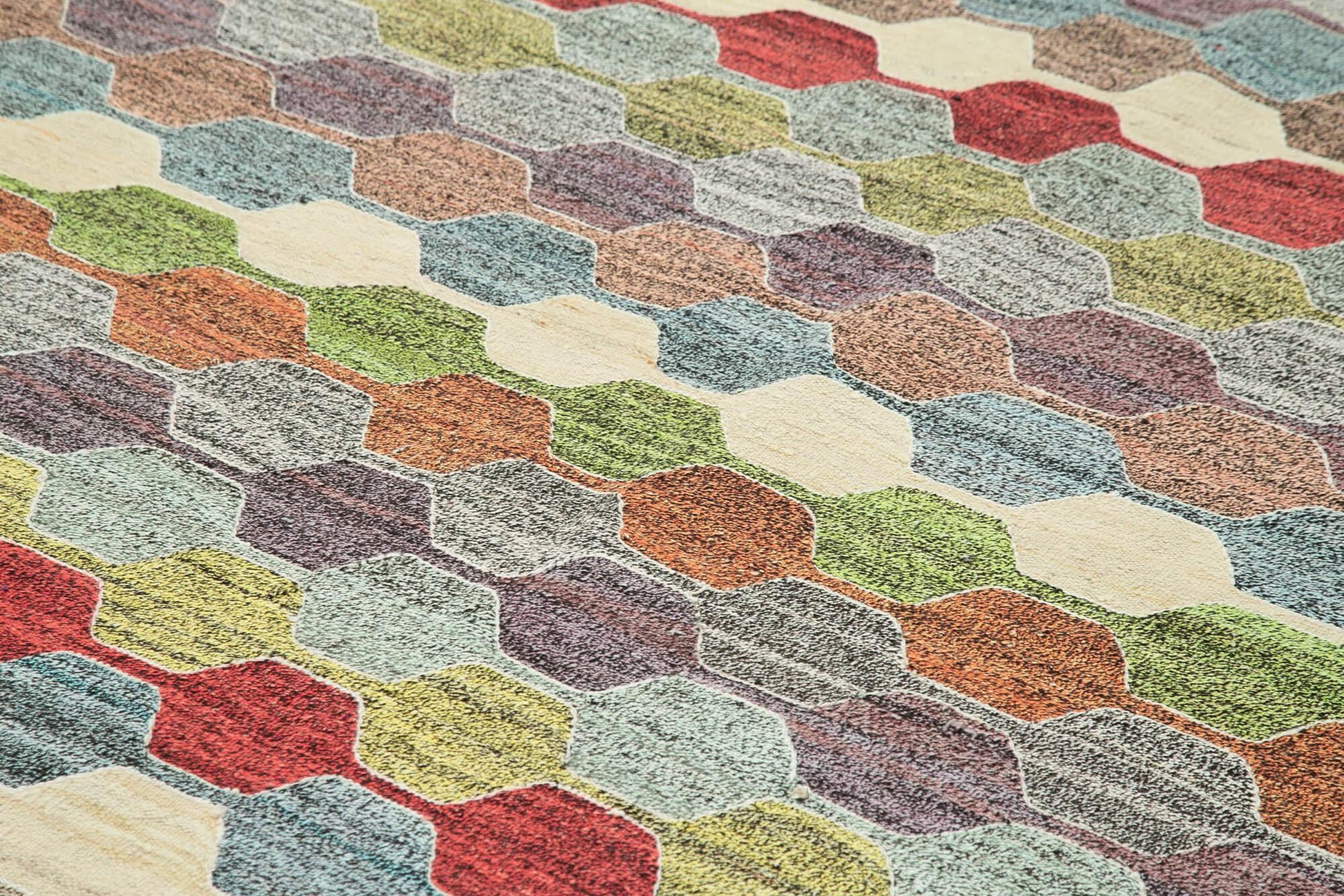 Scrap Fuşya Geometrik Pamuk Yün El Dokuma Halısı 247x303 Agacan