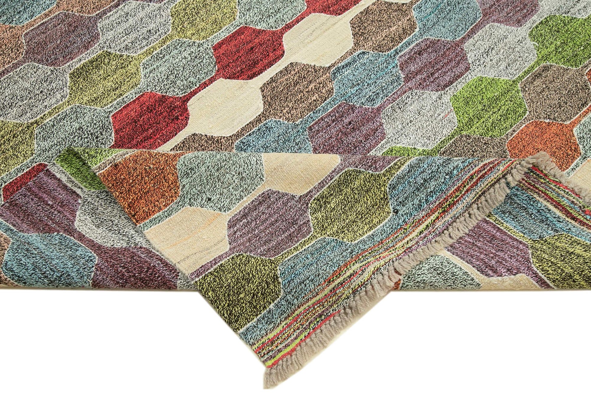 Scrap Fuşya Geometrik Pamuk Yün El Dokuma Halısı 247x303 Agacan