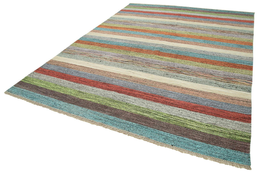 Scrap Yeşil Geometrik Pamuk Yün El Dokuma Halısı 244x320 Agacan