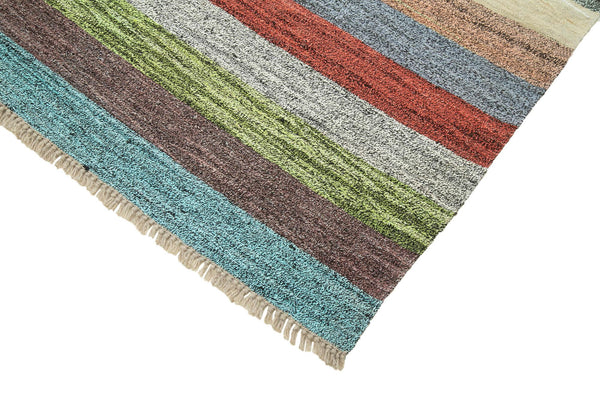 Scrap Yeşil Geometrik Pamuk Yün El Dokuma Halısı 244x320 Agacan