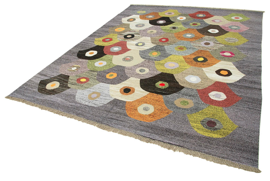 Scrap Sarı Geometrik Pamuk Yün El Dokuma Halısı 248x320 Agacan