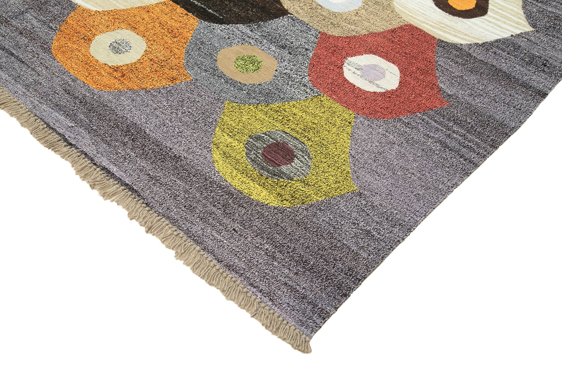 Scrap Sarı Geometrik Pamuk Yün El Dokuma Halısı 248x320 Agacan