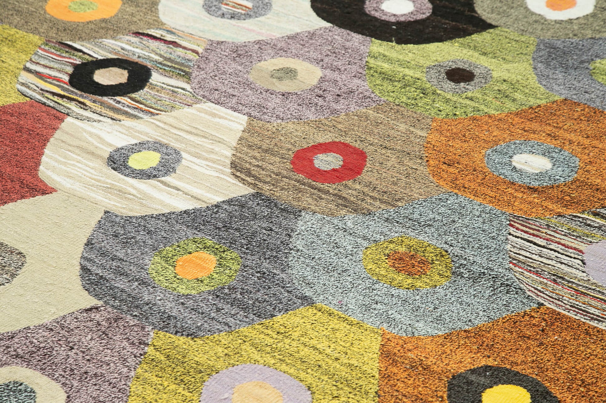 Scrap Sarı Geometrik Pamuk Yün El Dokuma Halısı 248x320 Agacan