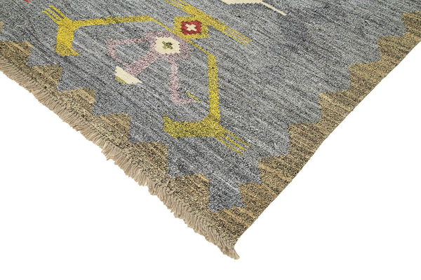 Scrap Gri Geometrik Pamuk Yün El Dokuma Halısı 247x312 Agacan
