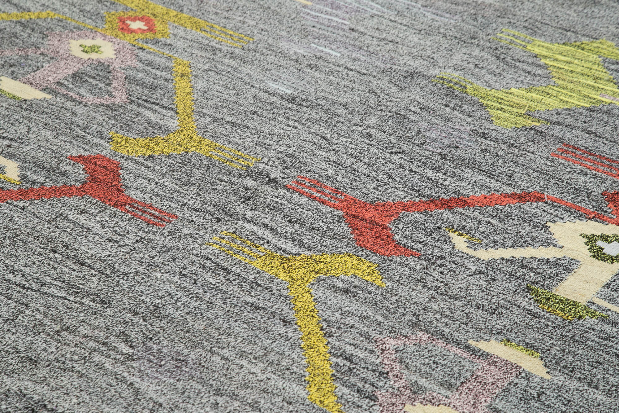 Scrap Gri Geometrik Pamuk Yün El Dokuma Halısı 247x312 Agacan