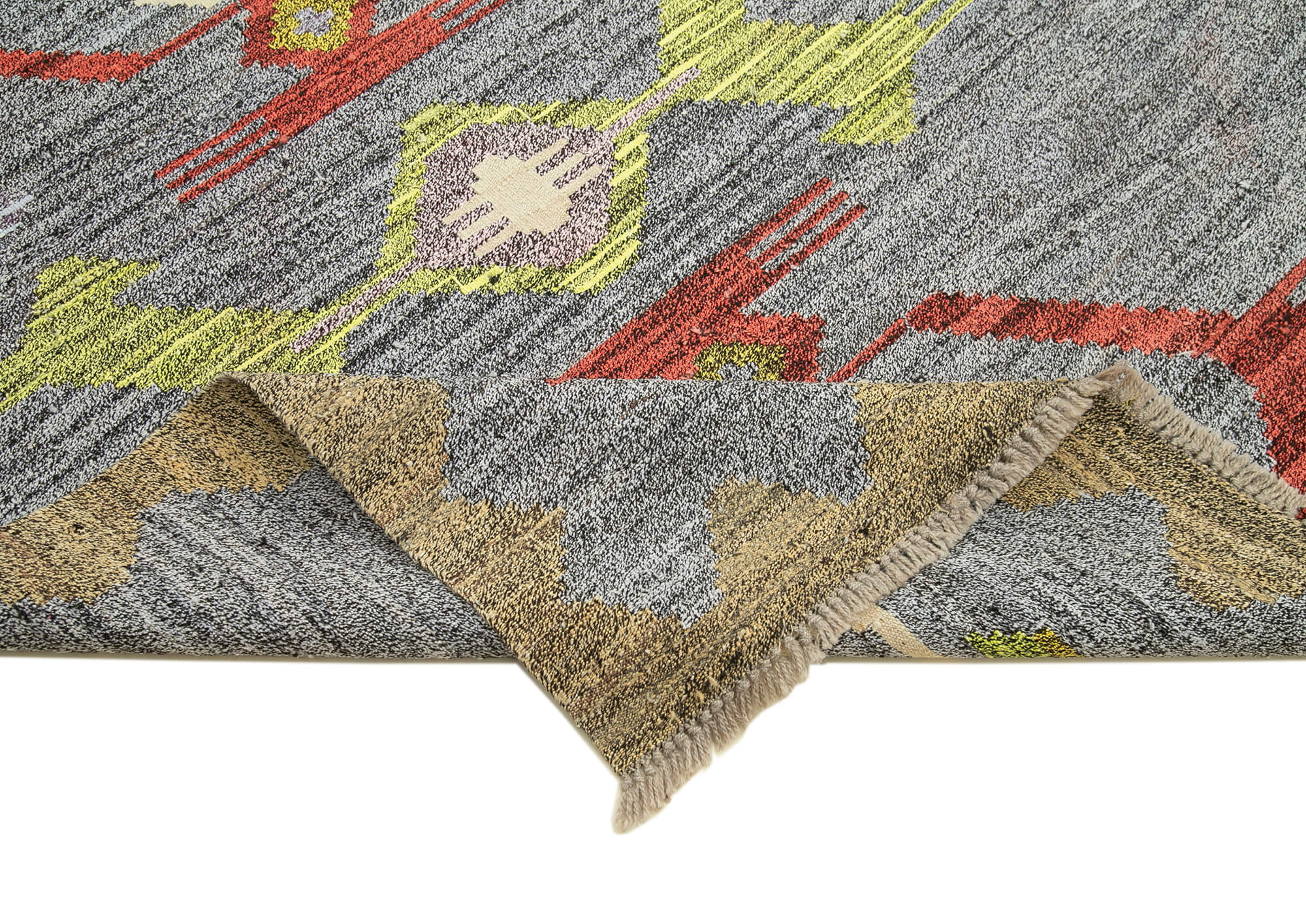 Scrap Gri Geometrik Pamuk Yün El Dokuma Halısı 247x312 Agacan