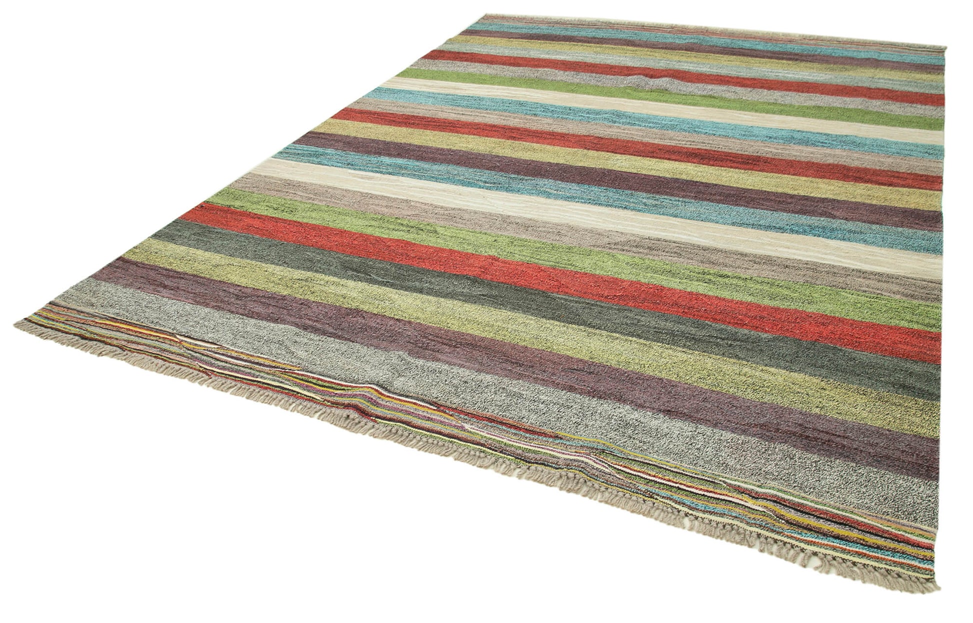 Scrap Beyaz Geometrik Pamuk Yün El Dokuma Halısı 260x330 Agacan